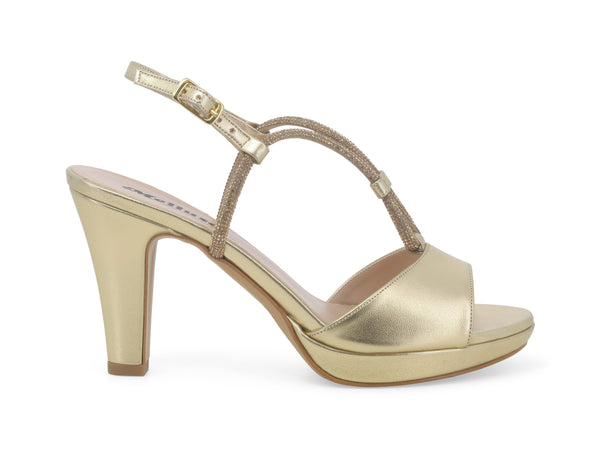 Melluso Sandali Eleganti Microstrass Tacco Coda in Pelle Oro J629W-238533